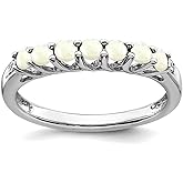 JewelryWeb 10k White Gold Simulated Opal and Diamond 7-stone Ring Size 7.00 Ring for Women