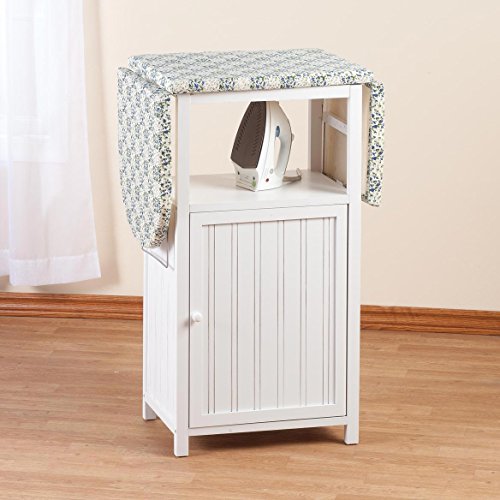OakRidge Deluxe Ironing Board with Storage Cabinet, Perfect for Small Spaces with Extra Storage, Folding Station, Crafted with 100% Durable Wood, White Design – Measures 36.5