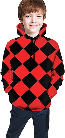 Amazon Red And Black Rhombus パーカー プルオーバー キッズ ジャージ ダンス 運動着 スポーツウェア カジュアル 春 秋 冬 防寒 可愛い 男の子 女の子 小学生 中学生 高中生 メンズ レディース服 トレーナー パーカー 通販