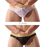 2 Pack Men Briefs Transparent Sexy Underwear 616 (Medium, white/black)