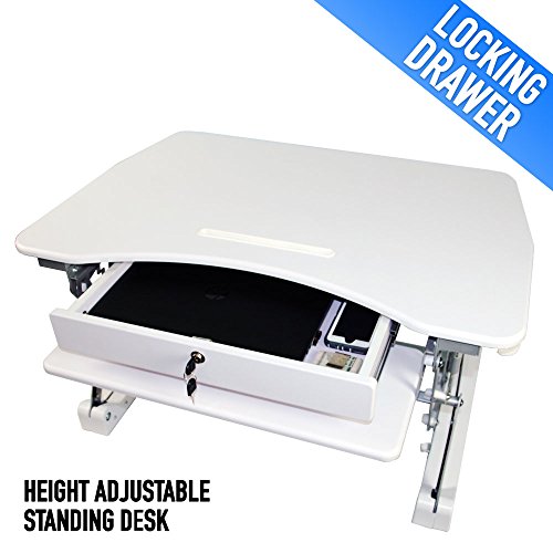 Buy Adjustable Standing Desk with Locking Security Drawer, Sit to Stand Spring Riser, 36" op