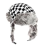 City Hunter Checkered Jacquard Trapper Bomber Cap Hat w/ Faux Fur