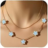 NAOKIFU Four Leaf Clover Necklace for Women 18K Gold Layered Dainty Plated Stainless Steel 4 Leaf Clover Necklace Flower Lucky Charm Pendant Jewelry Gifts