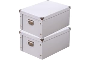 GUOZI Collapsible Storage Box, Decorative Memory Box with Lid & Metal Reinforced Corners, Cardboard File Bin with Handles, Organizer Gift Box for Keepsake Toy Photos Office Nursery Wardrobe Bookshelf
