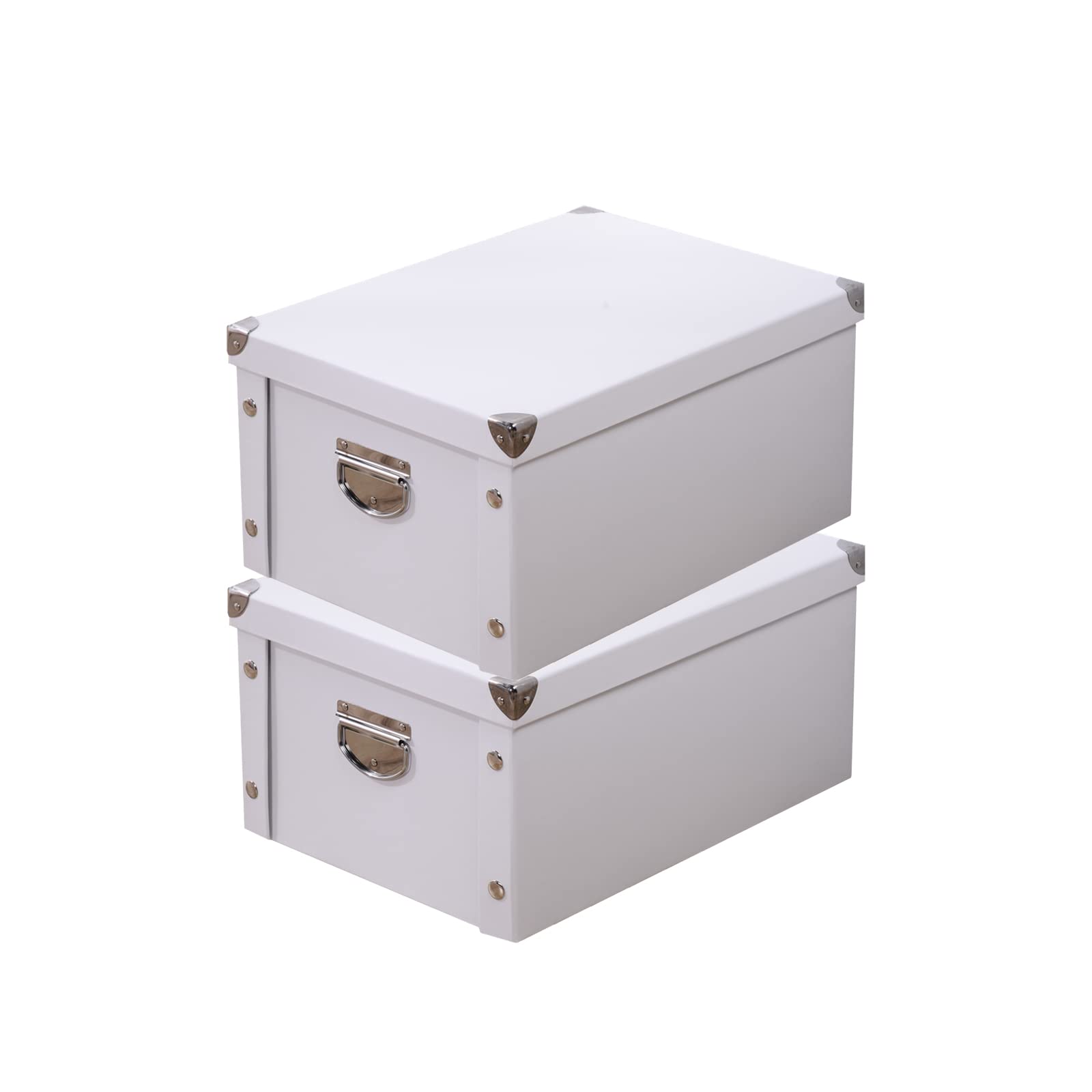 GUOZI Collapsible Storage Box, Decorative Memory Box with Lid & Metal Reinforced Corners, Cardboard File Bin with Handles, Organizer Gift Box for Keepsake Toy Photos Office Nursery Wardrobe Bookshelf