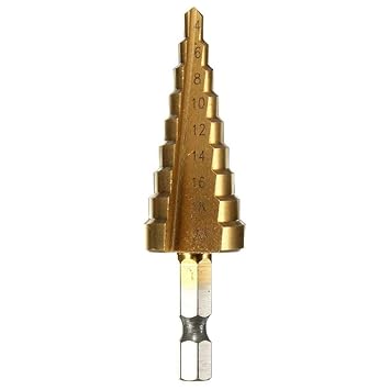 Electomania Bit Set Hex Titanium Coated Spiral Grooved Cone Drill Hole Cutter HSS Steel 4-20mm