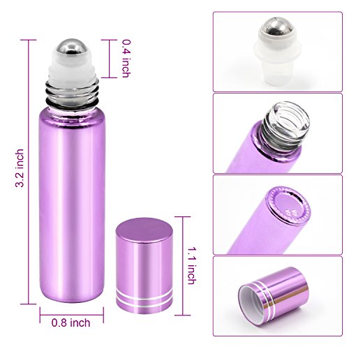 Pack of 8, 10ml Glass Roll on Bottles with Stainless Steel Roller Balls for Essential Oil- Include 3 Extra Roller ball, 12 Pieces Labels, Essential Oils Opener, 1ml Dropper - Thumbnail 2