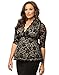 Kiyonna Women's Plus Size Linden Lace Top, V-Neck Scalloped Trim Blouse for Women, Wear to Work, Cocktail Party, or Semi-Formal Event, Surplice Neckline, Peplum Waistline, and 3/4 Sleeve Length