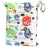 Wet Dry Bag Baby Cloth Diaper Nappy Bag Reusable with Two Zippered Pockets (Monster)