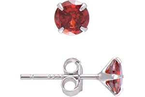 5MM Sterling Silver Earrings Ruby Red Cubic Zirconia Studs for Women