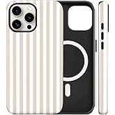 flewfun Magnetic for iPhone 16 Pro Max Case Cute Stripes Phone Case, Shockproof Slim TPU and Hard PC Protective Phone Cover Compatible with MagSafe Designed for Women Girls, Apricot