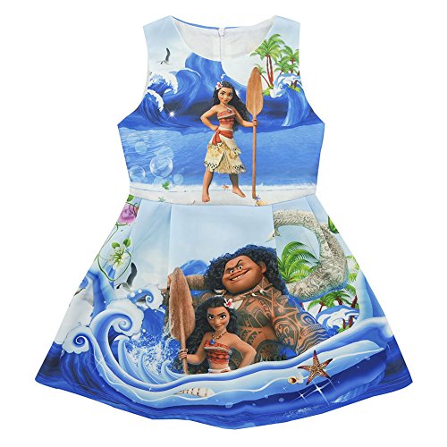 KIDHF Moana Little Girls Printed Princess Dress Cartoon