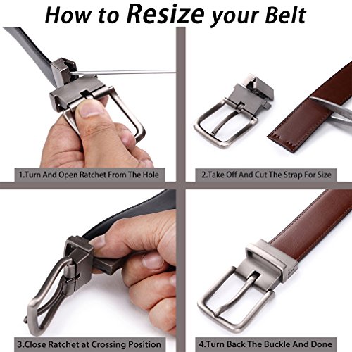 Men's Belt, Bulliant Leather Reversible Belt for Men With Single Prong Buckle in Gift Box, Trim to Fit.