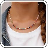 Sttiafay Bohemian Beaded Choker Necklace Colorful Seed Bead Necklace Rainbow Bead Chain Necklace Short Beaded Clavicle Necklace Jewelry for Women