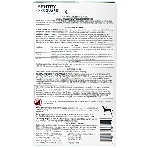 SENTRY Fiproguard for Dogs, Flea and Tick Prevention for Dogs (23-44 Pounds), Includes 3 Month Supply of Topical Flea Treatments - Thumbnail 5