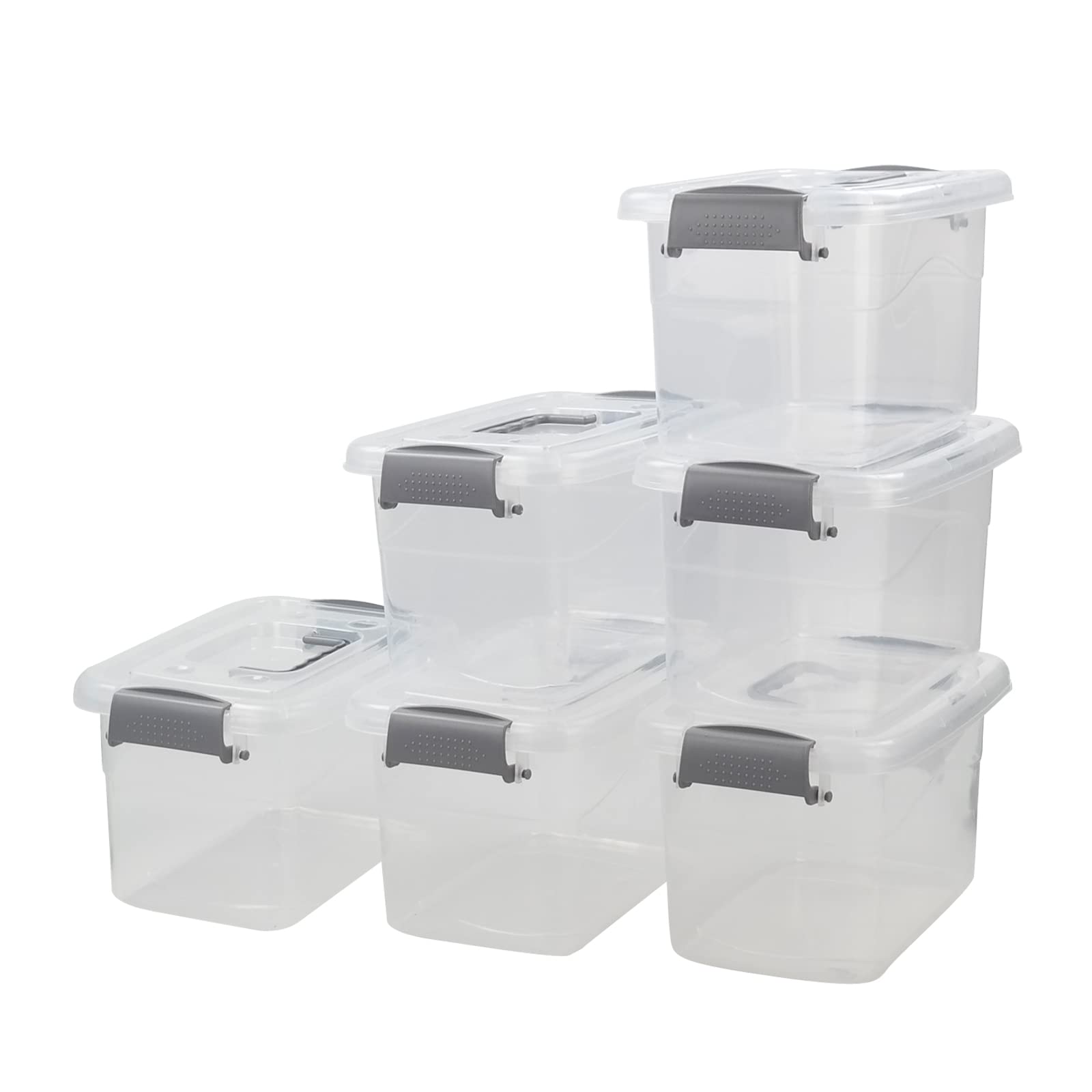 Annkky 6-Pack Small Storage Boxes With Lid, 5 Liter Plastic Latching Box