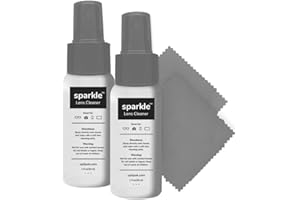 OPTIPAK Sparkle Anti-Reflective Safe Lens Cleaner Spray kit - (2) 1oz Glasses Cleaner Bottle & (2) Microfiber Cloth for Eyeglasses, Sunglasses, Lenses, Screens and Camera Cleaning Kit (4 Piece Set)