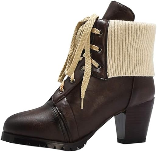 Amazon Aicciaizzi 学院風 編み上げブーツ レディース ハイヒール ショートブーツ 滑り止め サイズ多い ブーツ ブーティ