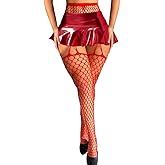 Miaband Fishnet Thigh High Stockings for Women Red Fishnet Stockings High Waist Stretchy Tights Party Cosplay