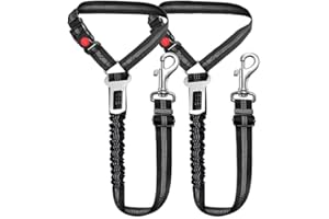 2 Pcs Dog Car Seat Belt, Pet Seatbelt Harness for Car, Headrest Restraint Adjustable Vehicle Dog Safety Leash, Elastic Bungee