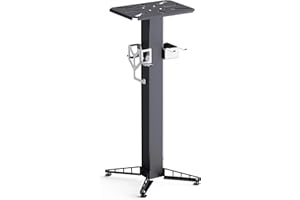 BUYYAH Floor-Mount Vise and Grinder Stand, 34” Tall, Heavy-Duty Carbon Steel, Black, Stable Floor-Mounted Workstation for Notching Machines, Grinders, Vises, Shears, and Shrinkers