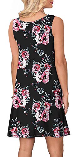 ETCYY Women's Summer Casual Sleeveless Floral Printed Swing Dress Sundress with Pockets - Thumbnail 2