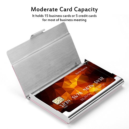 Business Card Holder Case, AHGXG Professional Slim Name Card Case Credit Card ID Holder/Case PU Leather&Stainless Steel Metal Wallets For Men&Women, Keep 20 Business Cards, Pink - Thumbnail 4