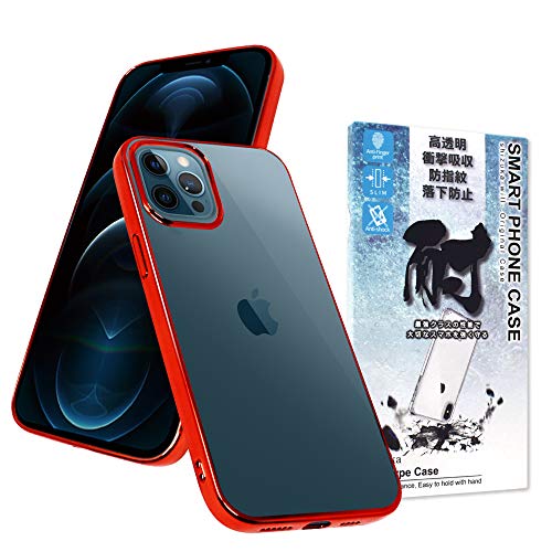 シズカウィル iPhone12 Pro Max ケース カバー サイドメッキ加工 ストラップ付 TPU クリア ケース レッド×クリア 1個入り