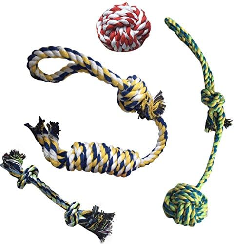 Dog Chew Rope Toys Set of 4 - Puppy Chewing Ropes for Small, Medium and Large Breed Dogs - Made of Eco Friendly Cotton Fibers - Indestructible, Durable & Safe for Pets by Pup of Fun