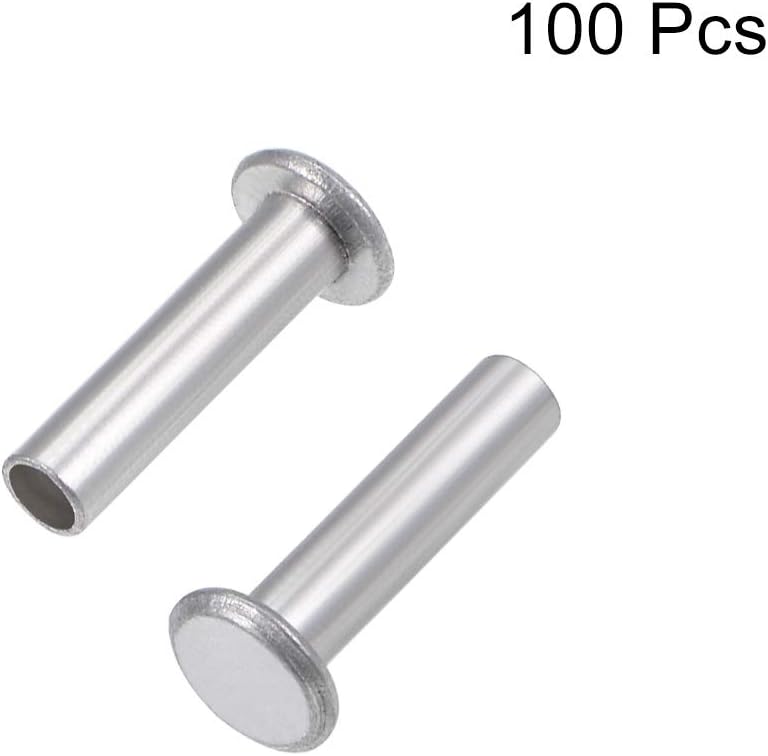 sourcing map 100 Pcs 3mm x 12mm Aluminum Flat Head Semi-Tubular Rivets Silver Tone, M3 x 12mm - Image 4