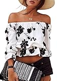 Moxeay Sexy Printed off-shoulder Floral Crop Top Blouse (X-Large)