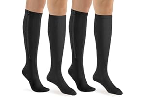 BROPITE Zipper Compression Socks Women&Men 2 Pairs Knee High 15-20 mmHg Closed Toe Compression Socks For Running, Varicose