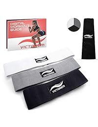 Victorem Booty Resistance Workout Hip Exercise Bands - Set of 3 - Wide, Cloth, Cotton Fitness Circle for Legs and Butt - Activate Glutes and Thighs - Bootie Training