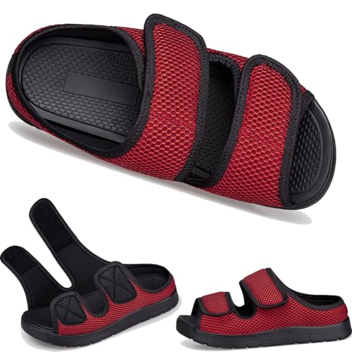 Zapatillas de Casa Ajustables Punta Abierta Hombre Mujer Sandalias Diabéticos Cierre Dos velcros Pantuflas para Ortopédica Neuropatía Calzado para Edema Artritis Respirable 36-46EU