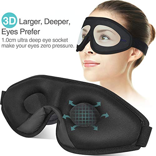 Unimi 100% Light Blocking Sleep Mask for Women & Men, Larger and Deeper 3D Contoured Eye Mask for Sleeping, Breathable and Super Soft Eye Cover, Ideal for Travel, Shift Work, Naps Black