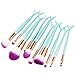 Iskas 10pcs Mermaid Makeup Brush Set Soft Nylon Bristles Beauty Brushes Kit, Foundation Blending Blush Concealer Cosmetics Tools - Mint Green