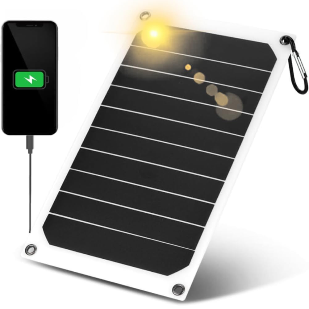 Uadme Solar Panel, Portable 10W Outdoor Ultra Thin Monocrystalline Silicon Solar Panels Charger 5V USB Ports for Cell Phone Outdoor Camping Climbing Hiking