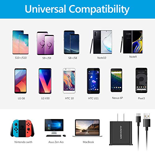 Amoner Adaptive Fast Charging USB Charger, 25W Dual Port USB Adaptor with 2Pack 4ft Type C Cables Compatible with Samsung Galaxy s10 s10+ s9 s9+ s8 s8+ Note 8 Note 9 & More(1 Charger + 2 Cable)