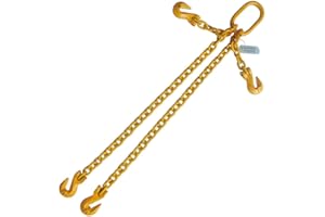 YELLOW LIFTING 3/8"x12' G80 Adjustable Chain Sling with Grab Hooks Double Leg Rated Capacity 60° Angle 12,300 LBS 45° Angle 10,000 LBS 30° Angle 7,100 LBS