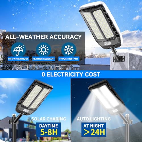 Adewalk 900 W Outdoor LED Solar Street Light with Remote Control, IP66 Waterproof Solar Street Light with Motion Sensor, 6500 K Super Bright Outdoor Garden Lights for Garage Road