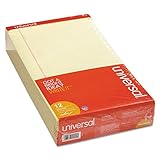 Universal 40000 Perforated Edge Writing Pad, Legal/Margin Rule, Legal, Canary, 50-Sheet, Dozen