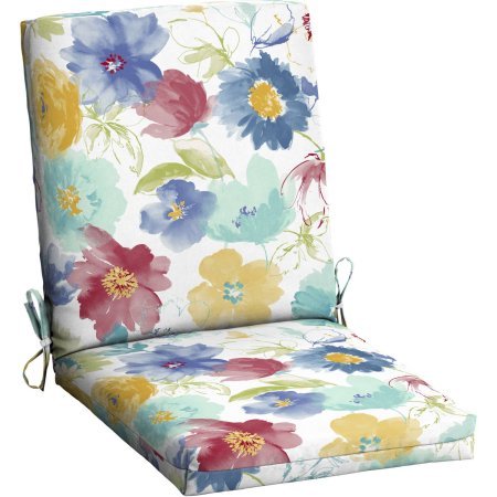Mainstays Outdoor Patio Dining Chair Cushion (Watecolor Floral)