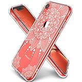 iPhone XR Case Clear, LUHOURI Girls Women Heavy Duty Protective Hard PC Back Case with Slim Soft TPU Bumper Cover Phone Case for iPhone XR, White Flower