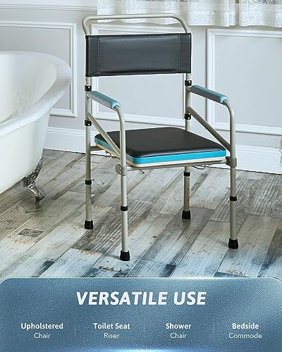 VONOYA Lightweight Bedside Commode w Removable Seat Pad, Portable Foldable Commode Chair with Built-in Toilet for Disabled People The Elderly & Others up to 150 kg, Adjustable Height Folding Stool