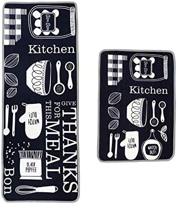 Qsoleil Charms Craft Supplies For Gifts Kitchen Non-slip Mat Set Cartoon Flannel Door Mat Home Decor-Dark Blue
