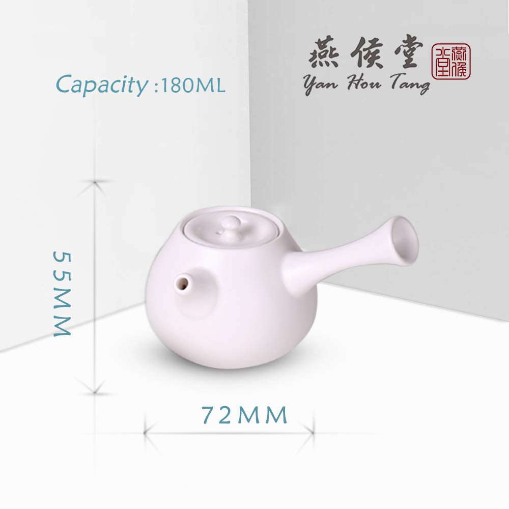 Yan Hou Tang White Elegant Japanese style Ceramics Glass Solo tea pot infuser and 2 cups set round the side of the handle Loose Leaf for Drink