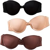SOLY HUX Strapless Bras for Women 3 Piece Front Closure Underwire Bra Bandeau Invisible Bralette