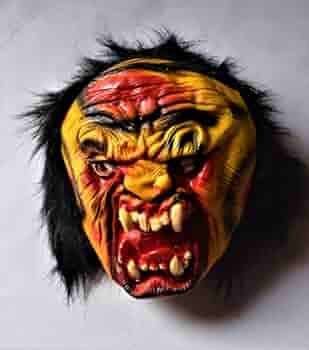 Crazygifts Fancy Horror Face Mask With Black Hairs Open Mouth And Teeth Halloween Party Haunted Mask For Kids And Adults Multi Set Of 1 Amazon In Toys Games