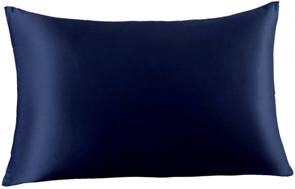 FLCA100% Mulberry Silk 19 Momme Charmeuse Silk Pillowcase Both Sides Silk Hypoallergenic Pillow Shams Cover for Skin Health with Hidden Zipper 1pc 50 x 75 cm (Nave blue, Standard(50x75cm))