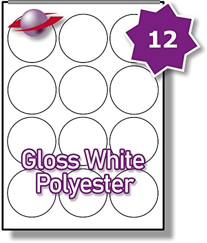 12 Per Page/Sheet 500 Sheets (6000 ROUND GLOSS WHITE POLYESTER Sticky Labels) Label Planet® A4 Waterproof Circular Permanent Self-Adhesive Blank Glossy Plastic Printable Stickers, For Laser Printers Only, 63.5MM Diameter Circles UK LP12/63R GWP, Jam Free Premium Quality Multi-Purpose Outdoor/Marine